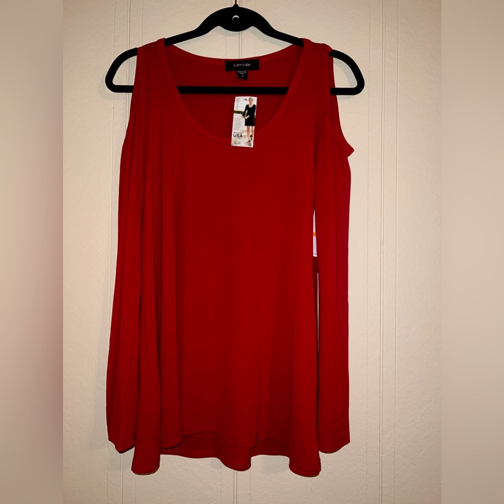 Karen Kane Cold Shoulder Red long sleeve top